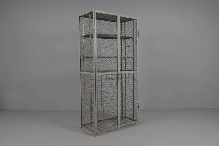 Pamono Industrial Lockable Metal Wine Cabinet with Space for 64 Wine Bottles, 1960s Outlet