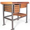 Pamono Industrial Mahogany Desk Work Table, Former Czechoslovakia, 1960s New