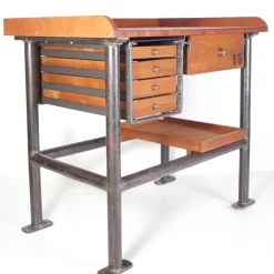 Pamono Industrial Mahogany Desk Work Table, Former Czechoslovakia, 1960s New