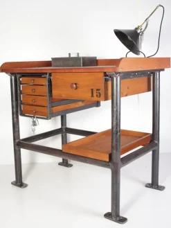 Pamono Industrial Mahogany Desk Work Table, Former Czechoslovakia, 1960s New