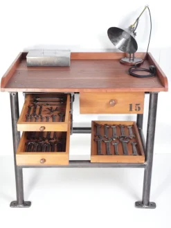 Pamono Industrial Mahogany Desk Work Table, Former Czechoslovakia, 1960s New