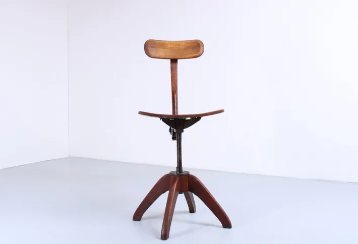 Pamono Industrial Wood and Iron Architect Chair by Atvidaberg, 1930s Clearance