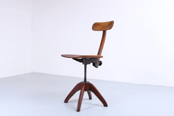 Pamono Industrial Wood and Iron Architect Chair by Atvidaberg, 1930s Clearance