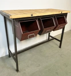 Pamono Industrial Worktable with Three Iron Drawers, 1960s Best