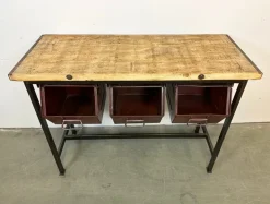 Pamono Industrial Worktable with Three Iron Drawers, 1960s Best