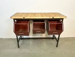 Pamono Industrial Worktable with Three Iron Drawers, 1960s Best