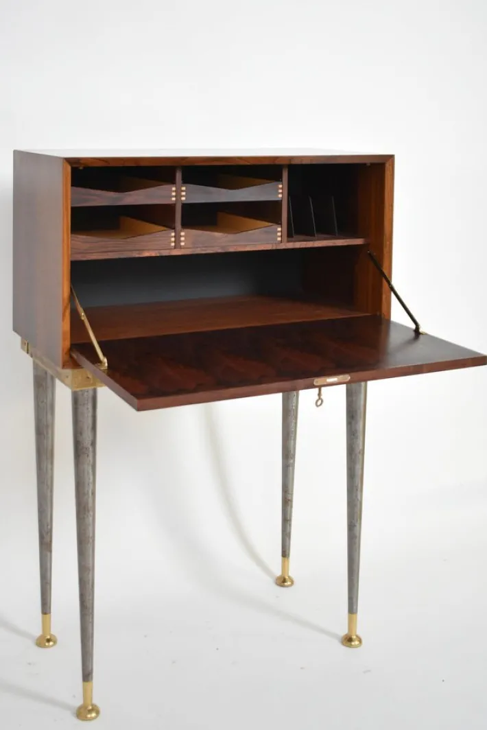Pamono Iron and Brass Travel Writing Table Cabinet, 1960s Clearance