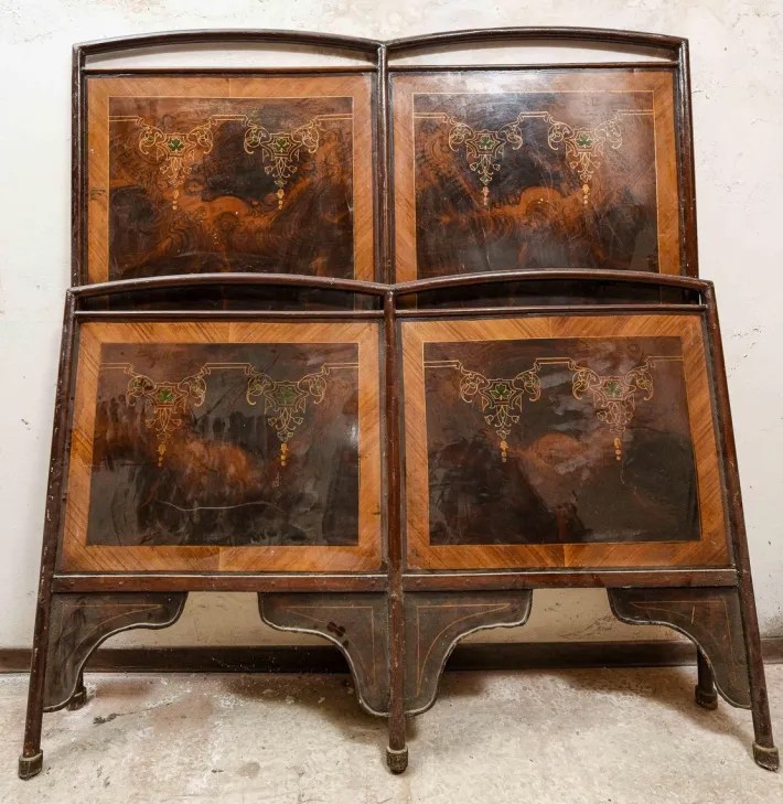 Pamono Iron Double Bed with Hand-Painted Metal Head Discount