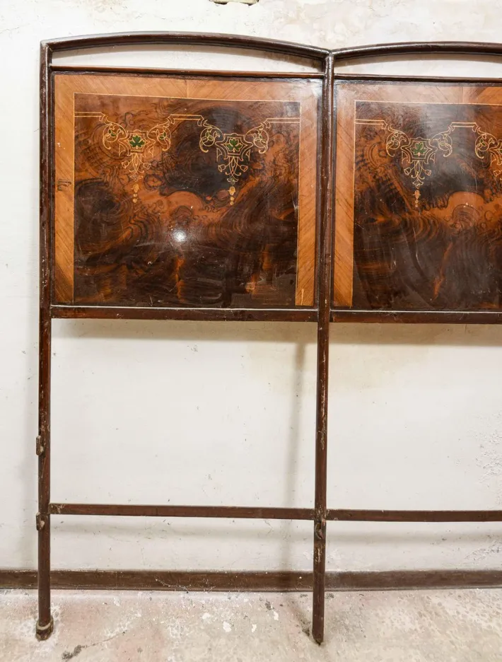 Pamono Iron Double Bed with Hand-Painted Metal Head Discount