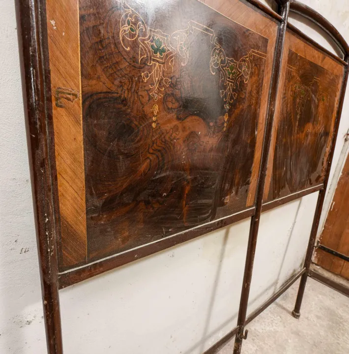 Pamono Iron Double Bed with Hand-Painted Metal Head Discount