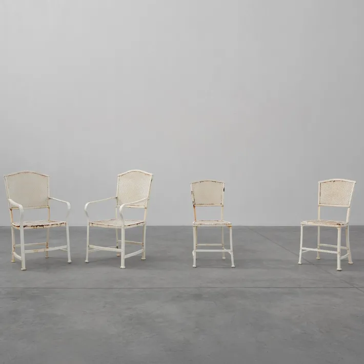 Pamono Iron Garden Chairs by Gustave Serrurier-Bovy for Serrurier et Cie, 1903, Set of 4