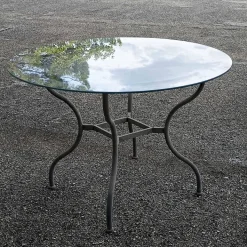 Pamono Iron Outdoor Table with Round Glass Top, 1990s Sale