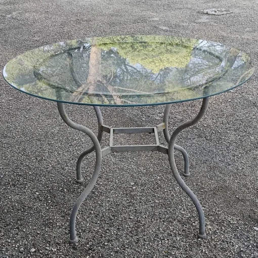 Pamono Iron Outdoor Table with Round Glass Top, 1990s Sale