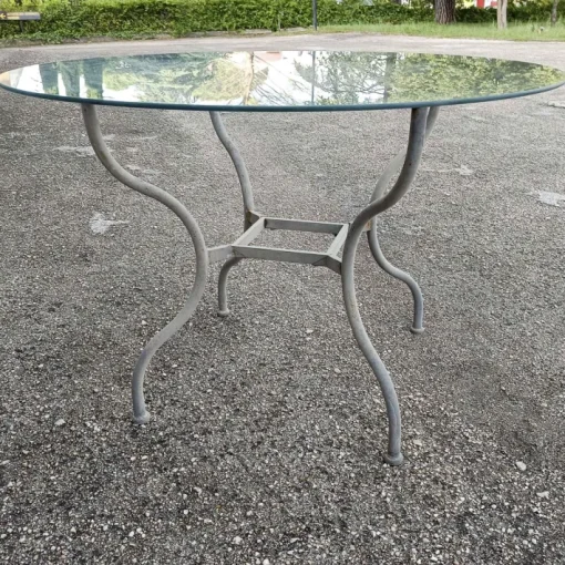 Pamono Iron Outdoor Table with Round Glass Top, 1990s Sale