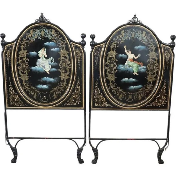 Pamono Iron Single Beds with Hand Painted Decorations, Set of 2 Best