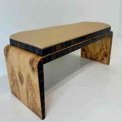Pamono Italian Art Deco Bench in Olive Ash Burl and Macassar with Faux Leather Seat, 1940s Best