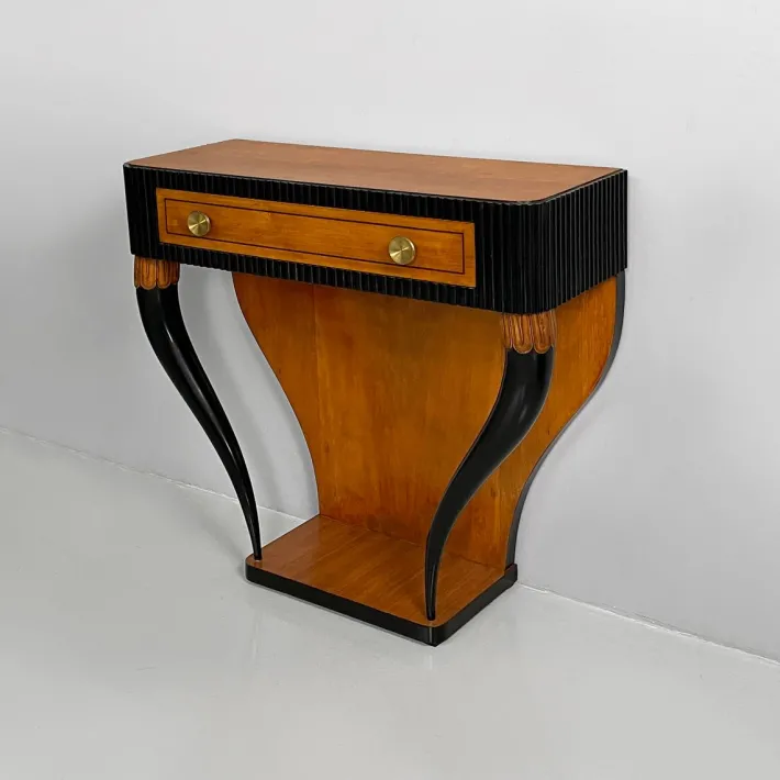 Pamono Italian Art Deco Console Table in Grissinato Black Wood, 1930s New