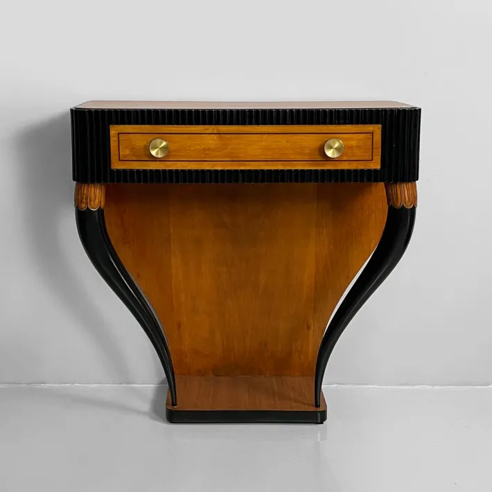 Pamono Italian Art Deco Console Table in Grissinato Black Wood, 1930s New
