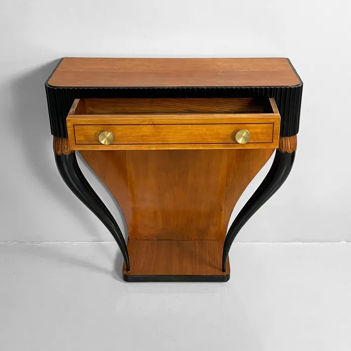 Pamono Italian Art Deco Console Table in Grissinato Black Wood, 1930s New