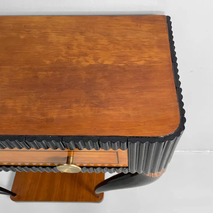 Pamono Italian Art Deco Console Table in Grissinato Black Wood, 1930s New