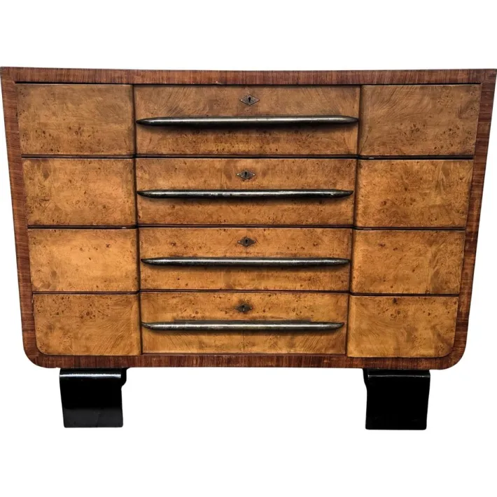 Pamono Italian Art Deco Style Burl Wood and Bronze Chest of Drawers by Paolo Buffa, 1940s Discount
