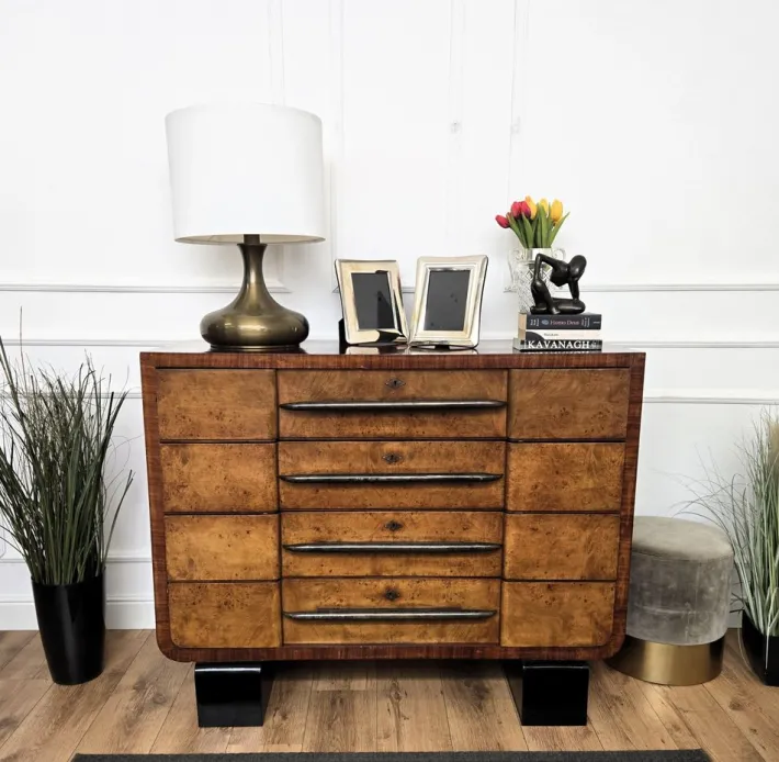Pamono Italian Art Deco Style Burl Wood and Bronze Chest of Drawers by Paolo Buffa, 1940s Discount