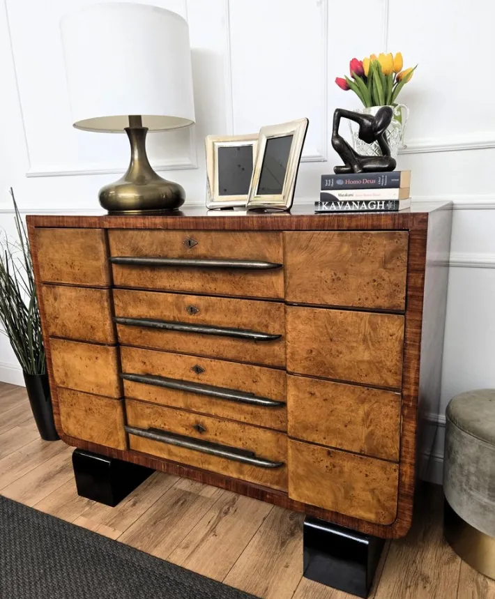 Pamono Italian Art Deco Style Burl Wood and Bronze Chest of Drawers by Paolo Buffa, 1940s Discount