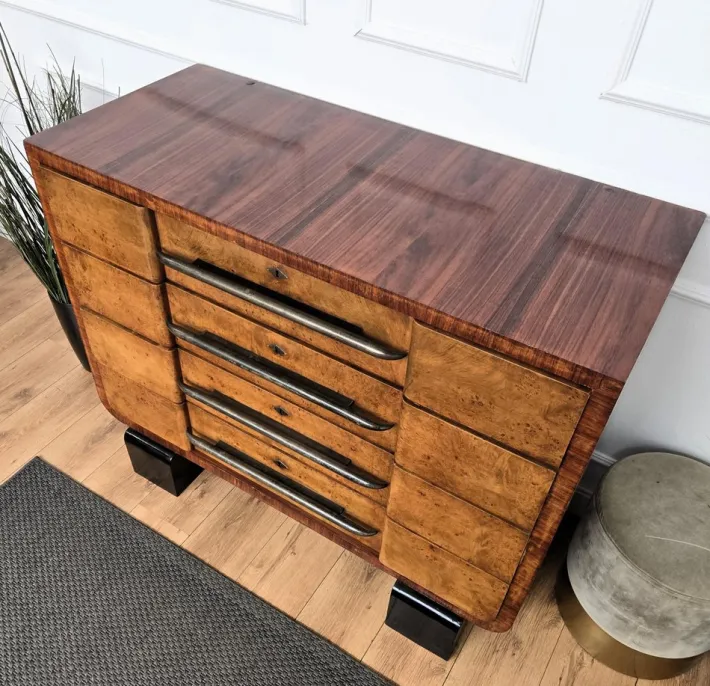 Pamono Italian Art Deco Style Burl Wood and Bronze Chest of Drawers by Paolo Buffa, 1940s Discount