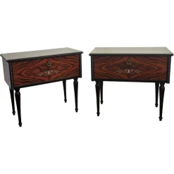 Pamono Italian Art Deco Style Walnut Bedside Tables with Glass Tops, 1950s, Set of 2 Discount