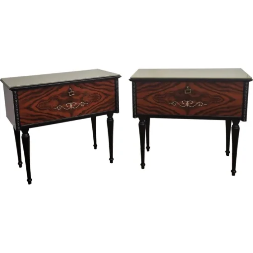Pamono Italian Art Deco Style Walnut Bedside Tables with Glass Tops, 1950s, Set of 2 Discount
