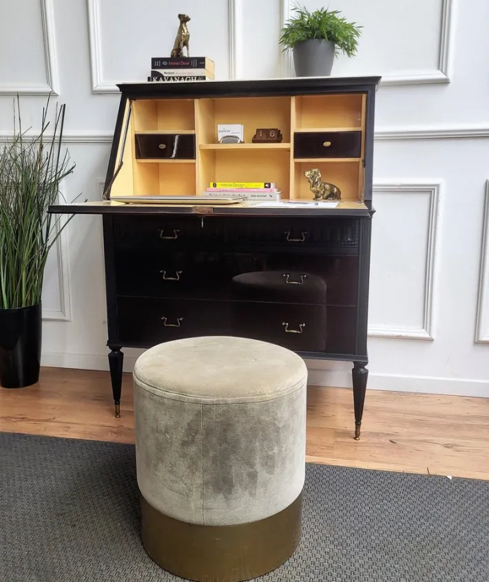 Pamono Italian Art Deco Walnut Marble Slant Front Secretary, 1960s