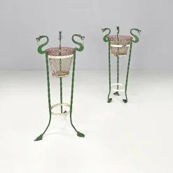 Pamono Italian Art Nouveau White Green Wrought Iron Vase Holders with Dragons, 1900s, Set of 2 Hot