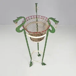 Pamono Italian Art Nouveau White Green Wrought Iron Vase Holders with Dragons, 1900s, Set of 2 Hot