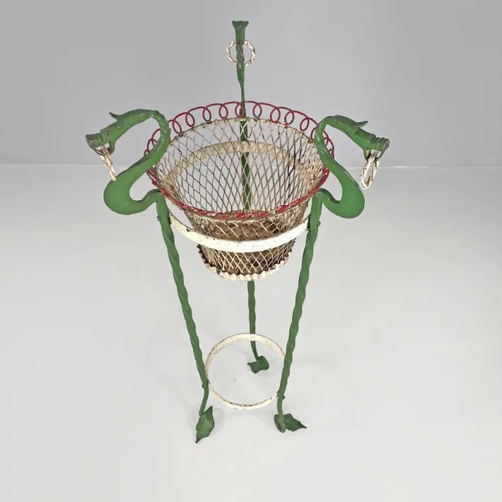 Pamono Italian Art Nouveau White Green Wrought Iron Vase Holders with Dragons, 1900s, Set of 2 Hot