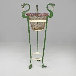 Pamono Italian Art Nouveau White Green Wrought Iron Vase Holders with Dragons, 1900s, Set of 2 Hot