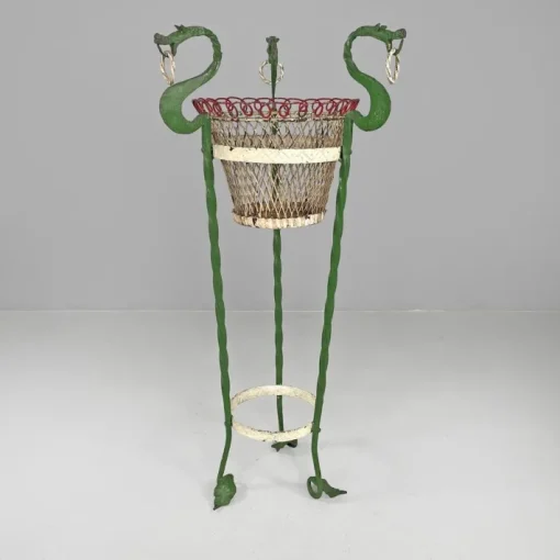 Pamono Italian Art Nouveau White Green Wrought Iron Vase Holders with Dragons, 1900s, Set of 2 Hot