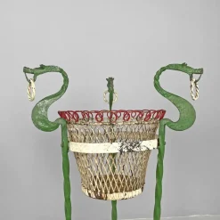 Pamono Italian Art Nouveau White Green Wrought Iron Vase Holders with Dragons, 1900s, Set of 2 Hot