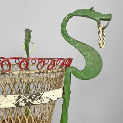 Pamono Italian Art Nouveau White Green Wrought Iron Vase Holders with Dragons, 1900s, Set of 2 Hot