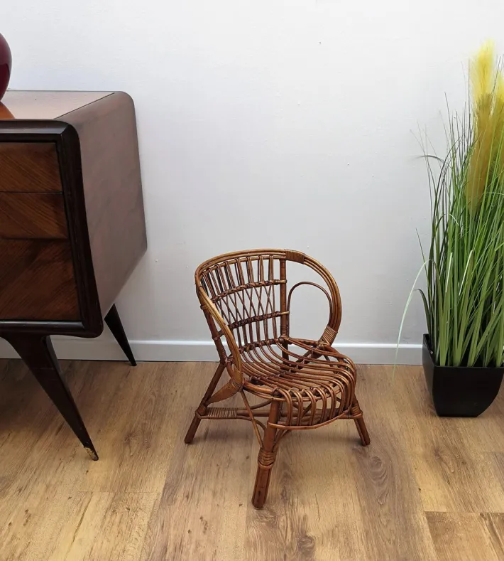 Pamono Italian Bamboo and Rattan Children's Mini Hoop Chair, 1960s New