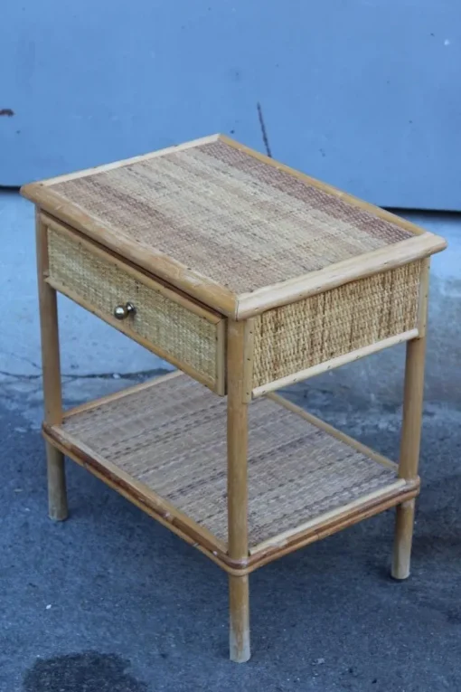 Pamono Italian Bamboo and Rattan Nightstand, 1950s Clearance