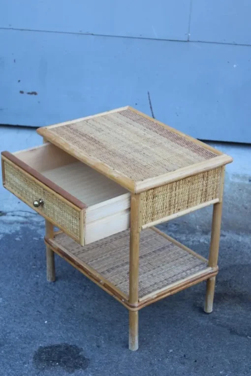 Pamono Italian Bamboo and Rattan Nightstand, 1950s Clearance