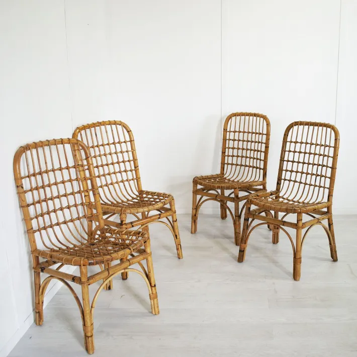 Pamono Italian Bamboo Chairs in the style of Albini, 1960s, Set of 4 Sale