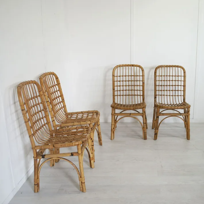 Pamono Italian Bamboo Chairs in the style of Albini, 1960s, Set of 4 Sale
