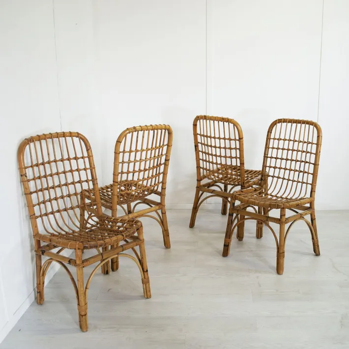 Pamono Italian Bamboo Chairs in the style of Albini, 1960s, Set of 4 Sale