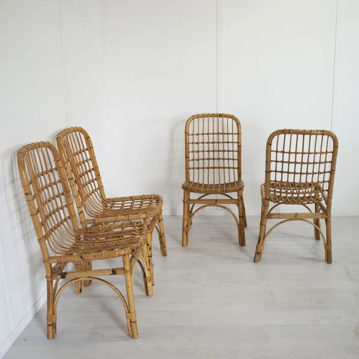 Pamono Italian Bamboo Chairs in the style of Albini, 1960s, Set of 4 Sale