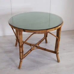 Pamono Italian Bamboo Table with Glass Top, 1960s Discount