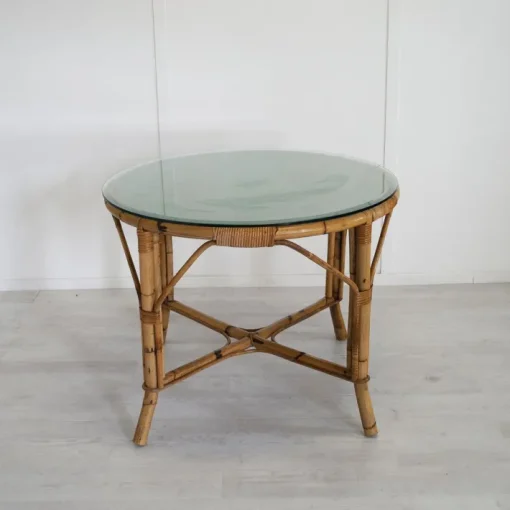 Pamono Italian Bamboo Table with Glass Top, 1960s Discount