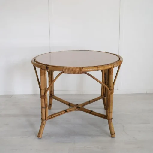 Pamono Italian Bamboo Table with Glass Top, 1960s Discount