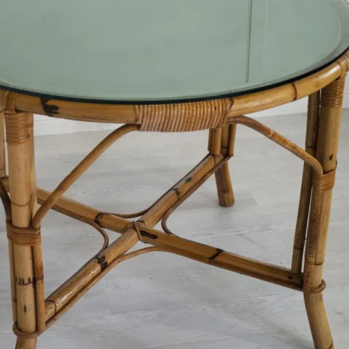 Pamono Italian Bamboo Table with Glass Top, 1960s Discount