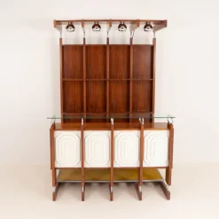 Pamono Italian Bar Unit with Stools, 1970s, Set of 3